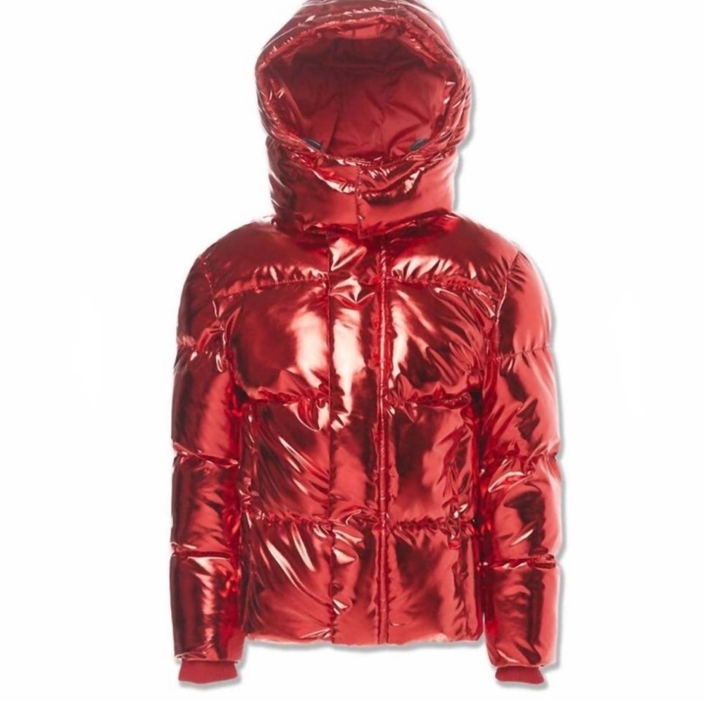 JORDAN CRAIG boy's youth metallic holographic hooded bubble jacket red 6 read